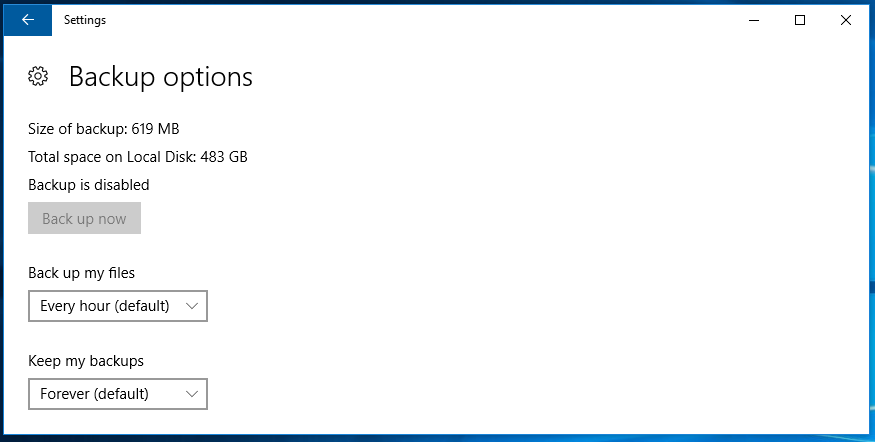 backup options in Windows 10