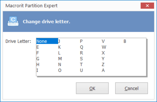 Partition Expert ändert den Laufwerksbuchstaben in Keine