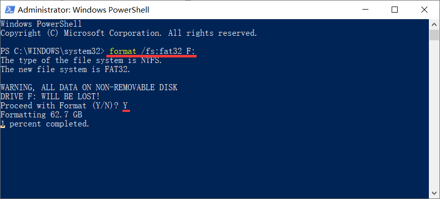 PowerShell Format to FAT32 partition