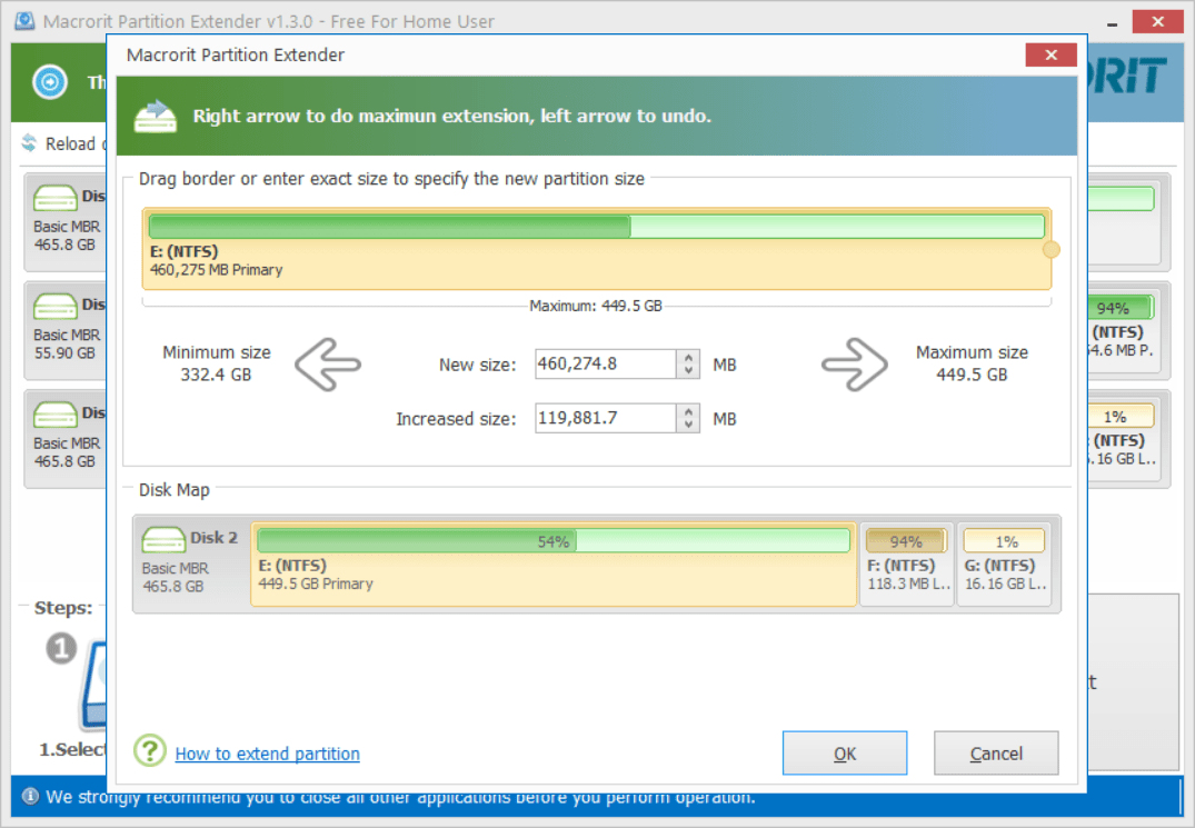 resize partition in Partition Extender