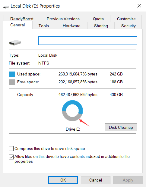 File Explorer Free space