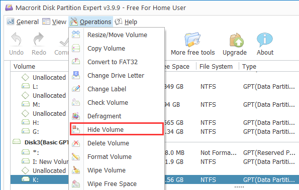 Hide a partition in Partition Expert