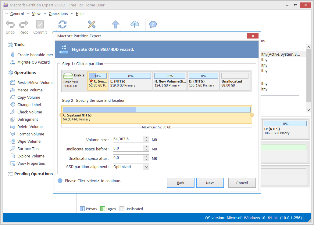 Migrate OS Wizard in Partition Expert