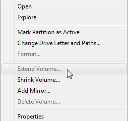 extend partition greyed out
