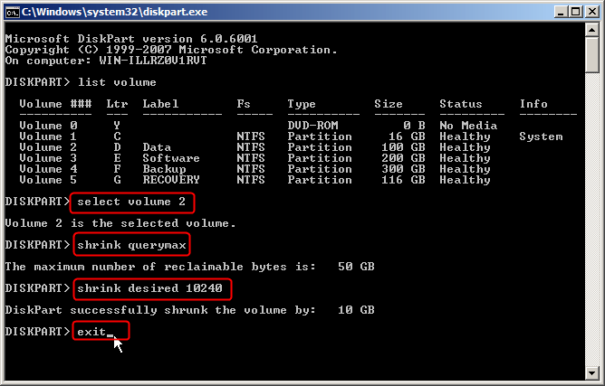Diskpart Shrink Partition Server 2008
