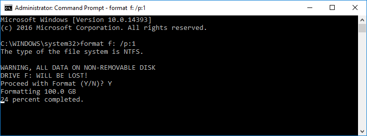 how to format my hard drive from command prompt windows 10