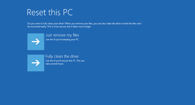 Windows 10 recovery option